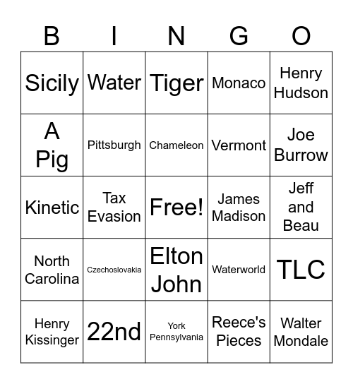 Trivia 2 Bingo Card
