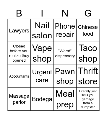 Oh look! Something is opening on middle country road! Bingo Card