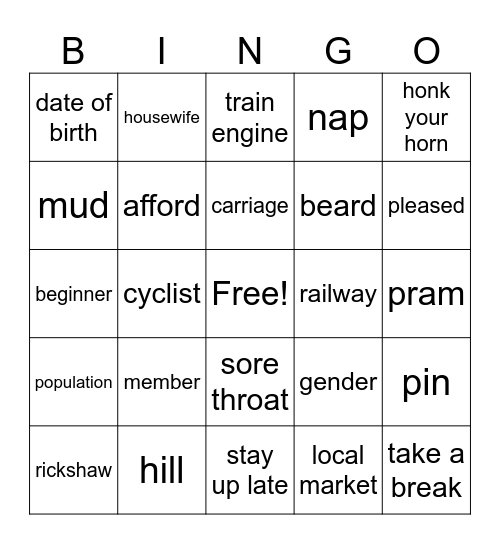 Life B1 Bingo Card