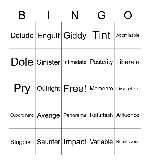 Gr 6 Vocab 9 Bingo Card