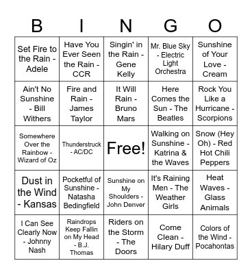Weather Bingo Card