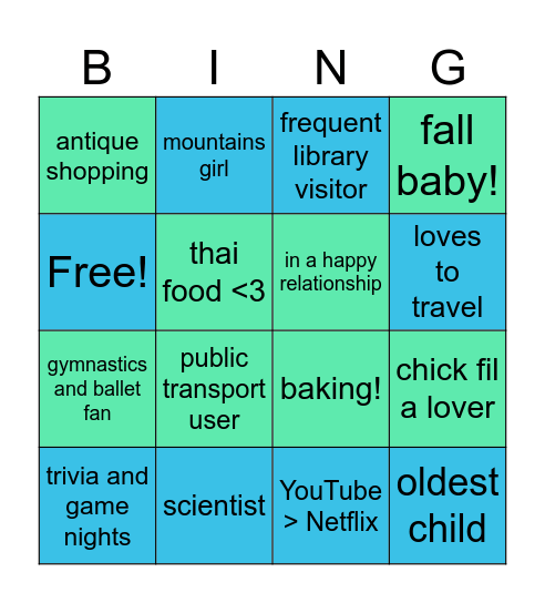 Aislinn's pen pal bingo Card