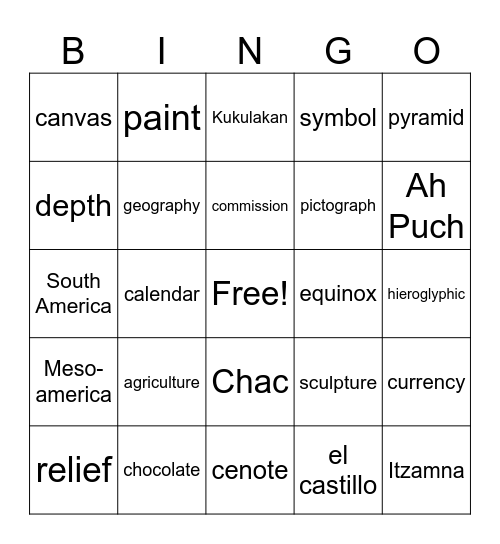 MesoAmerica- Mayans Bingo Card