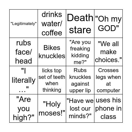 Pedlow Bingo Card