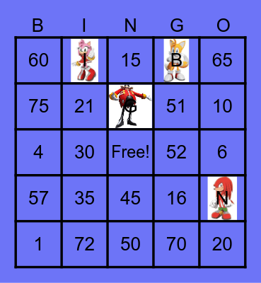 Sonic Bingo Card