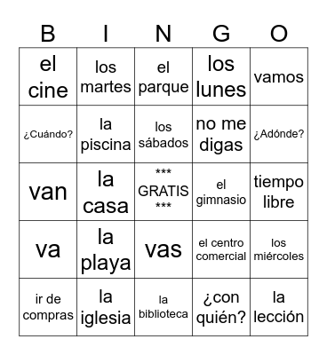 C 4 A Vocab and IR Bingo Card