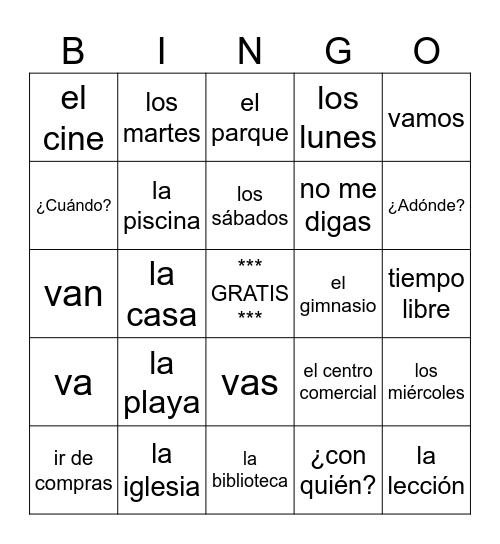 C 4 A Vocab and IR Bingo Card