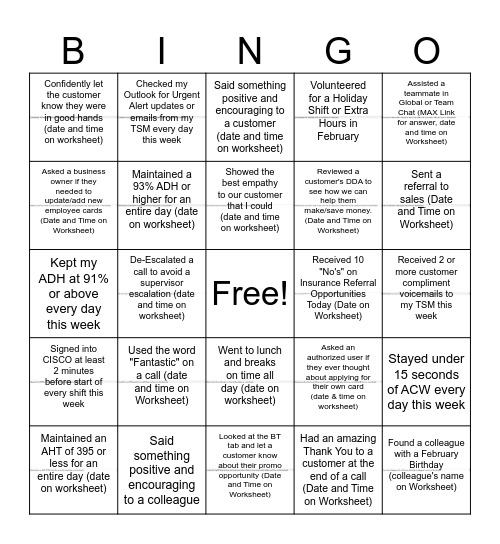 Untitled Bingo Card