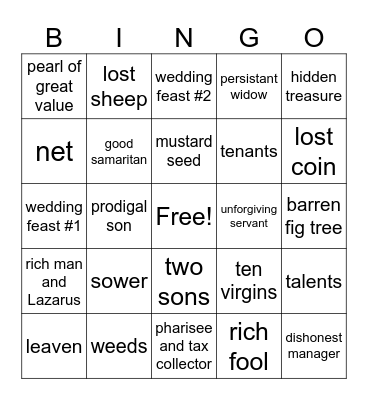 Parable Bingo Card