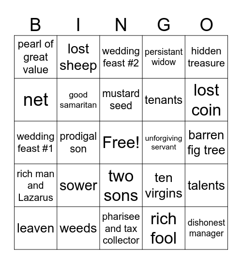 Parable Bingo Card