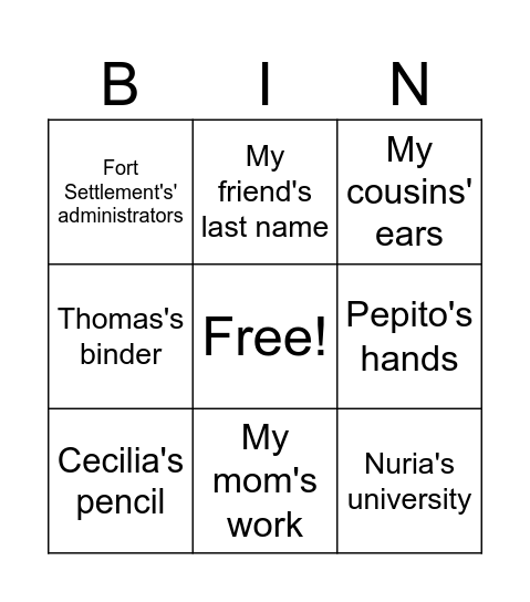 Saxon Genitive Bingo Card