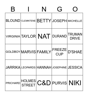 F A M I L Y  Bingo Card