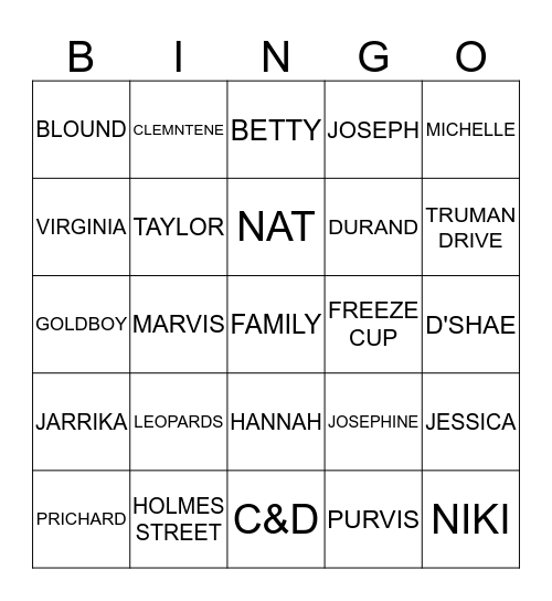 F A M I L Y  Bingo Card