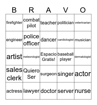 Las Profesiones Bingo Card