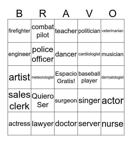Las Profesiones Bingo Card