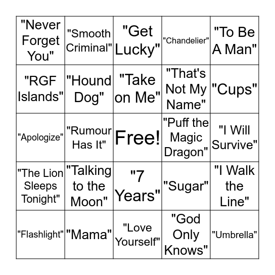 Musical Bingo Card