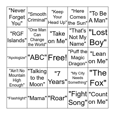 Musical Bingo Card