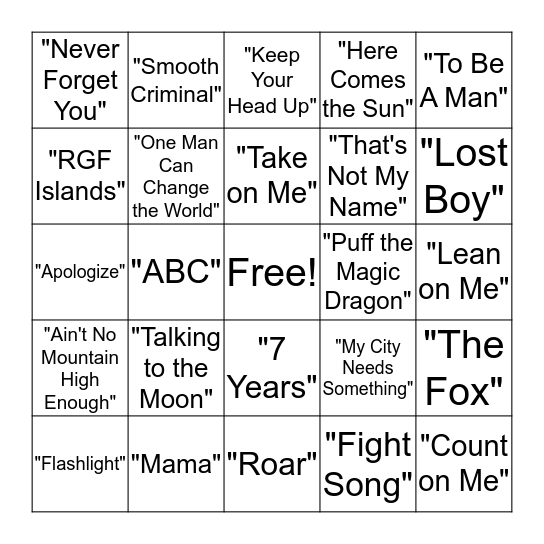 Musical Bingo Card