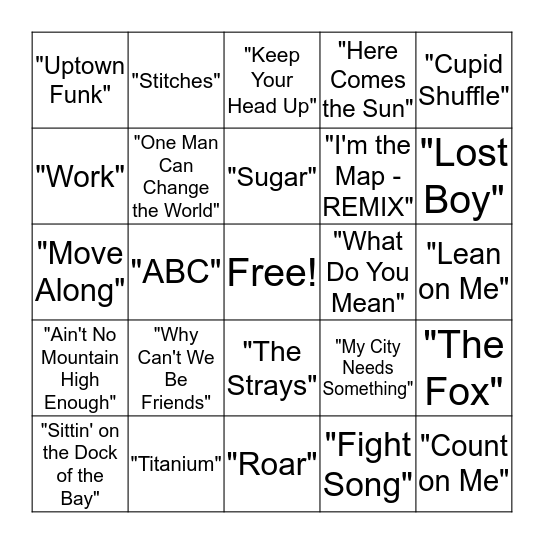 Musical Bingo Card