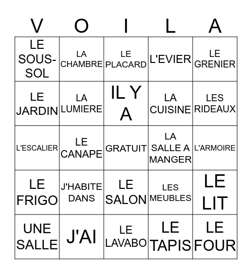 La Maison Bingo Card