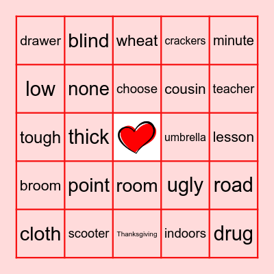 Heart Word Bingo- Gr. 5 Bingo Card