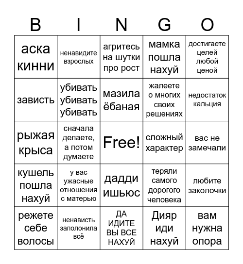 Эстер Черч Bingo Card