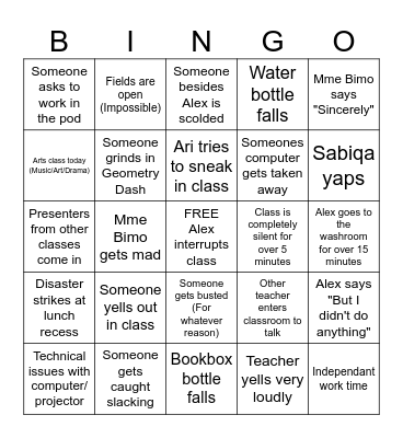 class bingo Card
