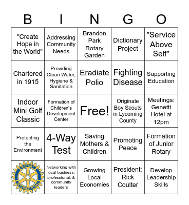 Discover Rotary Bingo! Bingo Card