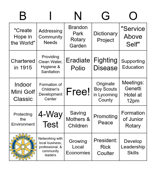 Discover Rotary Bingo! Bingo Card