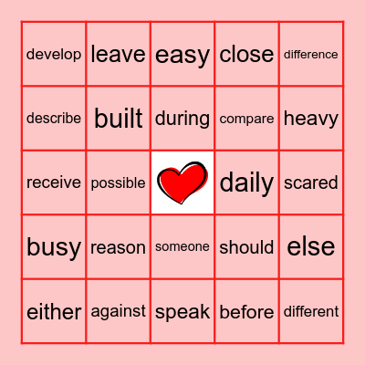 Heart Word BINGO- Gr. 4 Bingo Card