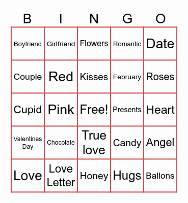 Valentines Day Bingo Card