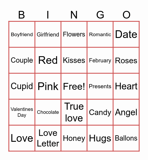 Valentines Day Bingo Card