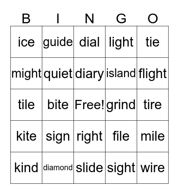 Long I BINGO Card