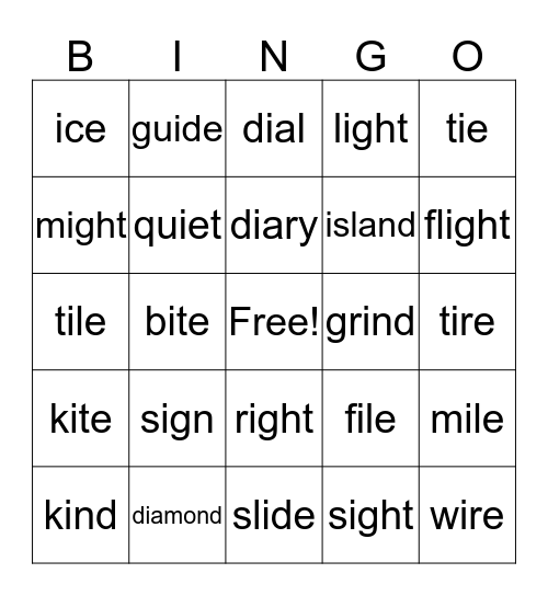 Long I BINGO Card