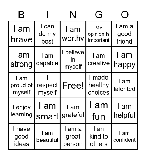 Positive Affirmations Bingo Card