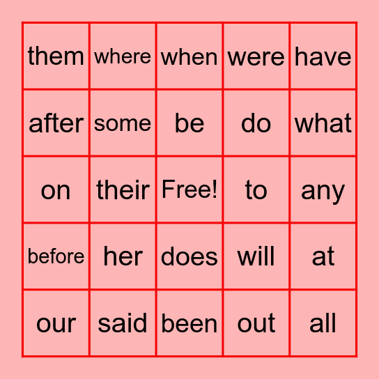 Heart Word BINGO- Gr. 1 Bingo Card