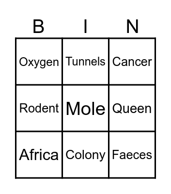 Naked Mole Rat Bingo Card