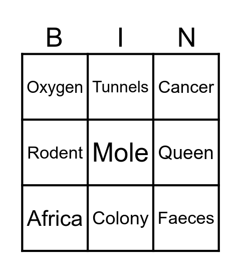 Naked Mole Rat Bingo Card