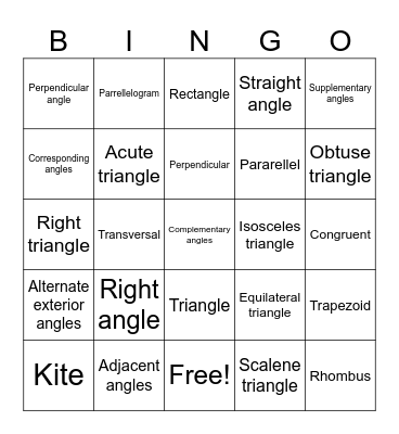 Geometry Johnny junior Bingo Card