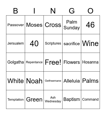 Basics of Lent Bingo Card
