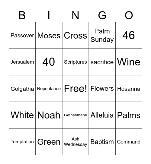 Basics of Lent Bingo Card