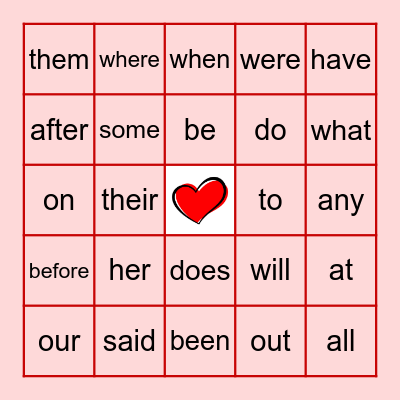 Heart Word BINGO- Gr. 1 Bingo Card