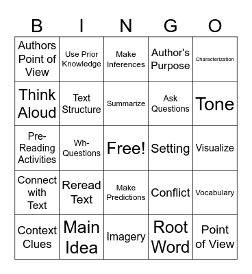 READING Bingo Card