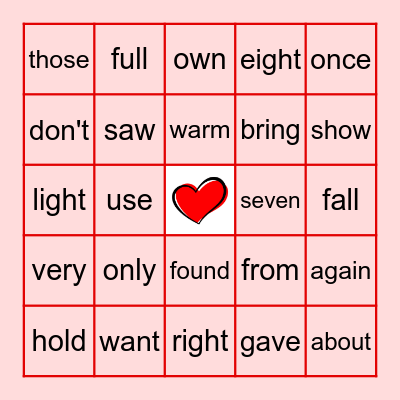 Heart Word BINGO- Gr. 2 Bingo Card