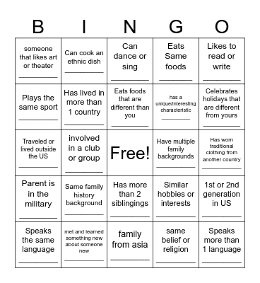 Culture BINGO Card