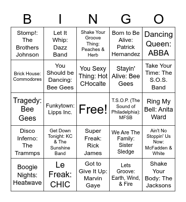 DISCO (2) Bingo Card
