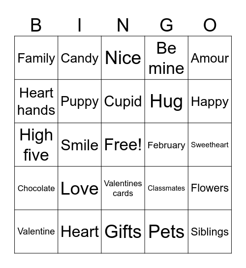 Valentines day bingo Card