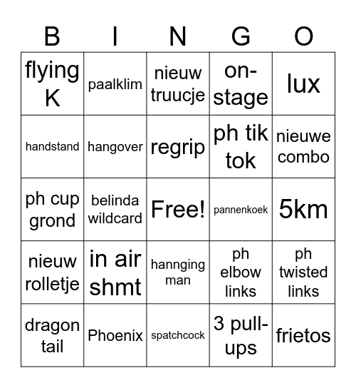 Pole Bingo Card