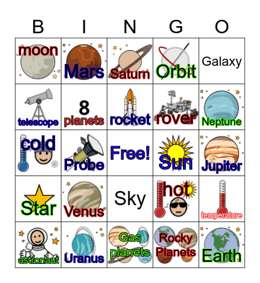 Solar System Bingo Card