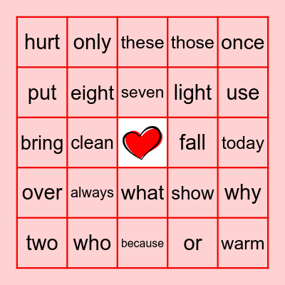 Heart Word BINGO- Gr. 3 Bingo Card